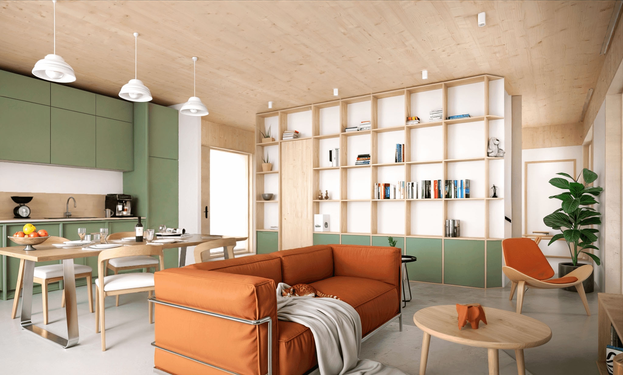 Equinox-system nehézszerkezetes faház Érd Ligetszépe nappali